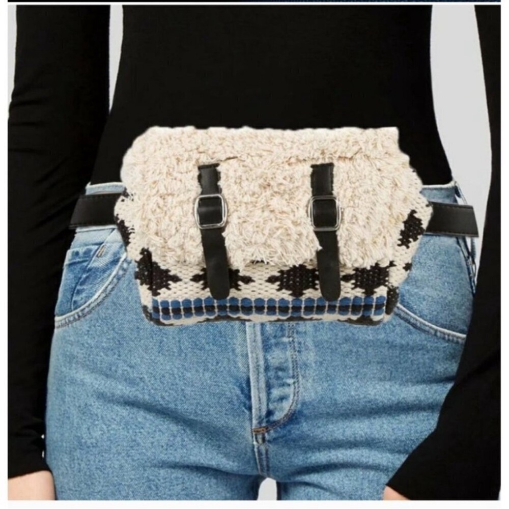 Roberta Roller Rabbit Cream and Black Textured Belt Bag